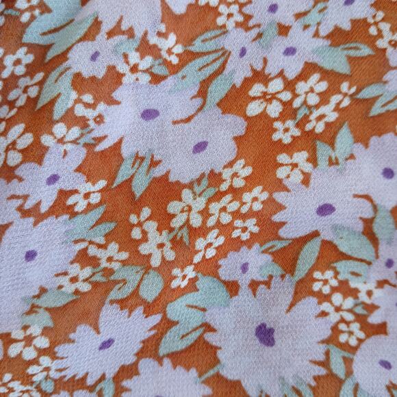 Forever 21 Sheer Floral Crop Top S orange purple festival smocked long sleeves - Picture 3 of 16